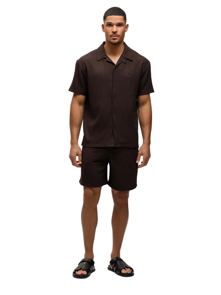 Malelions Diagonal Seersucker Shirt - Dark Brown