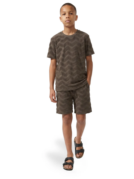 Malelions Kids Jacquard Wavy Towel T-Shirt - Dark Brown