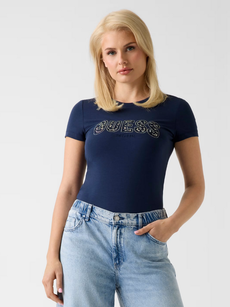 Guess Guess CN SS Logo Lace Tee - Blackened Blue
