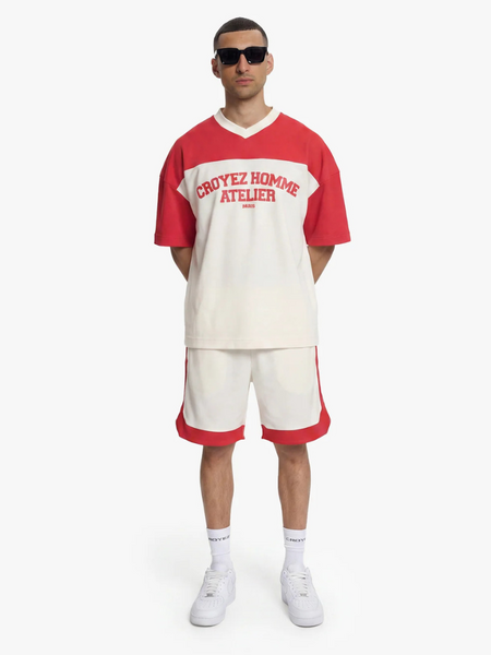 Croyez Croyez Jersey Sport T-Shirt - Off-White/Red