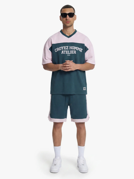 Croyez Jersey Sport Shorts - Dark Teal/Pink