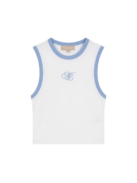 Malelions Malelions Women Emblem Sleeveless Crop Top - White/Vista Blue