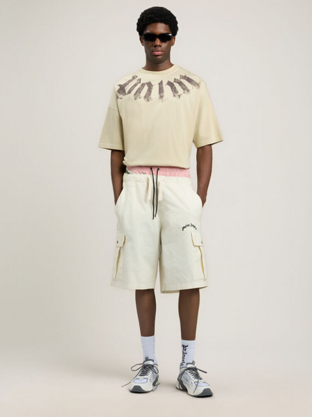 Palm Angels Palm Angels Big Neck Logo Loose Tee - Beige/Brown