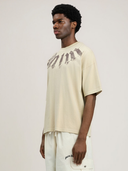 Palm Angels Palm Angels Big Neck Logo Loose Tee - Beige/Brown
