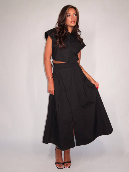 Rinascimento Gonna Piegoni Tela Skirt - Nero