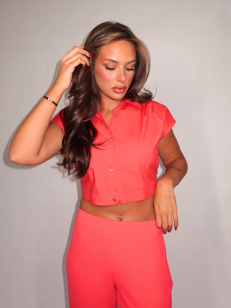 Rinascimento Rinascimento Camicia Cropped Tela Top - Rosso Fragola