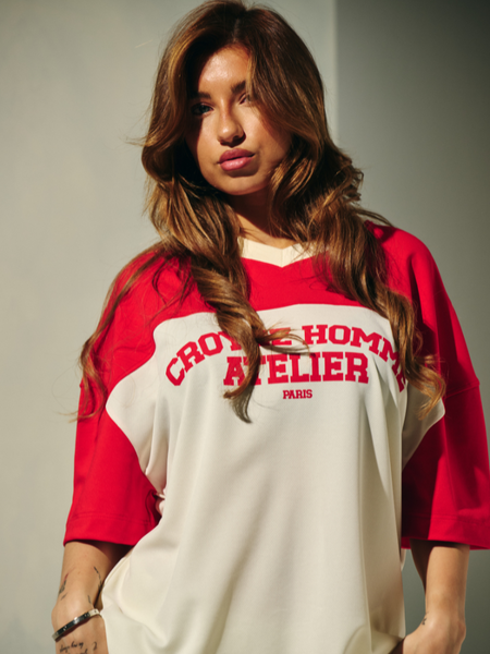 Croyez Croyez Women Jersey Sport T-Shirt - Off-White/Red