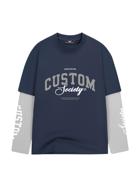 JorCustom CustomSociety Double Layered Longsle - MidnightBlue-LightGr