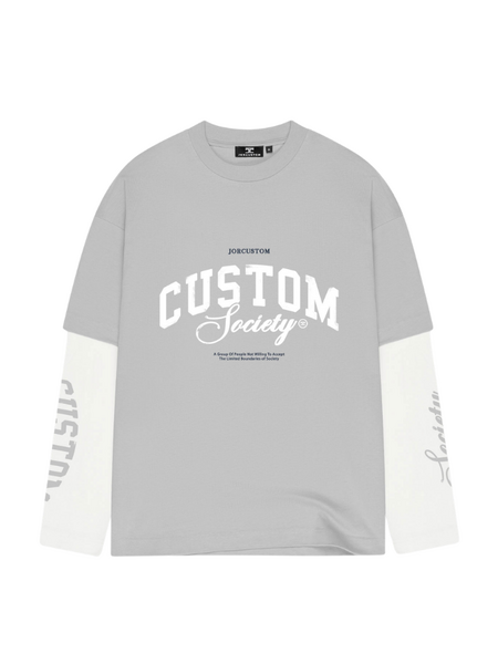 JorCustom CustomSociety Double Layered Longsle - Light Grey/White
