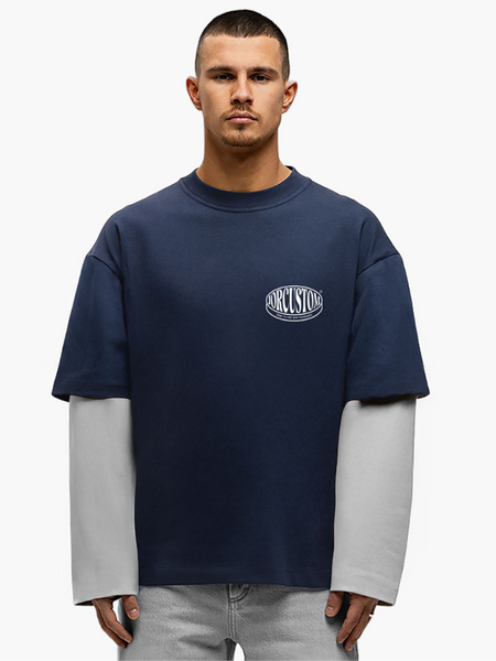 JorCustom Stretched Double Layered Longsleeve - MidnightBlue-LightGr JorCustom JorCustom Stretched Double Layered Longsleeve - MidnightBlue-LightGr