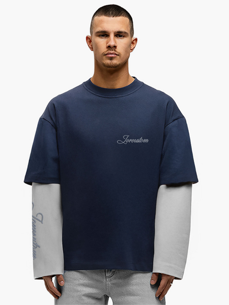 JorCustom Stitched Double Layered Longsleeve T - MidnightBlue-LightGr JorCustom JorCustom Stitched Double Layered Longsleeve T - MidnightBlue-LightGr