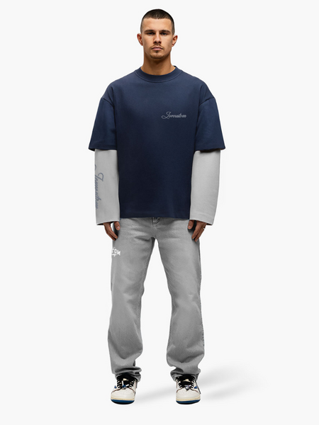 JorCustom Stitched Double Layered Longsleeve T - MidnightBlue-LightGr JorCustom JorCustom Stitched Double Layered Longsleeve T - MidnightBlue-LightGr
