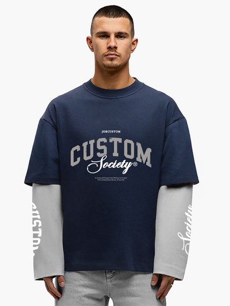 JorCustom CustomSociety Double Layered Longsle - MidnightBlue-LightGr