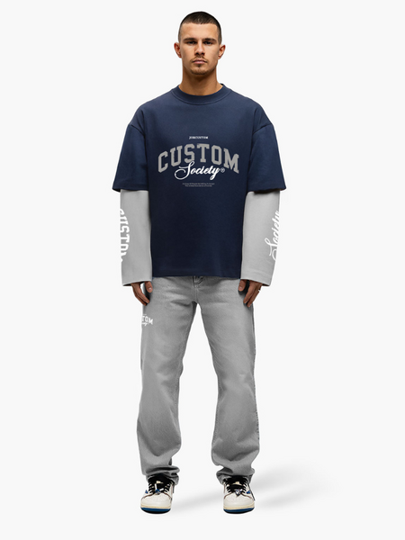 JorCustom CustomSociety Double Layered Longsle - MidnightBlue-LightGr JorCustom JorCustom CustomSociety Double Layered Longsle - MidnightBlue-LightGr