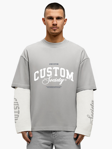 JorCustom CustomSociety Double Layered Longsle - Light Grey/White
