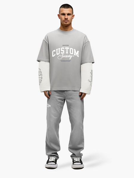 JorCustom CustomSociety Double Layered Longsle - Light Grey/White JorCustom JorCustom CustomSociety Double Layered Longsle - Light Grey/White