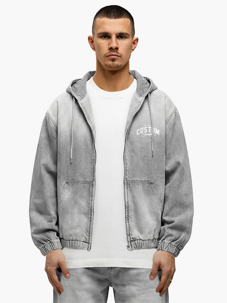 PRE ORDER JorCustom CustomSociety Denim Hooded Jacket - Light Grey