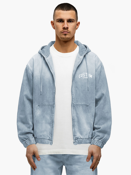 PRE ORDER JorCustom CustomSociety Denim Hooded Jacket - Light Blue