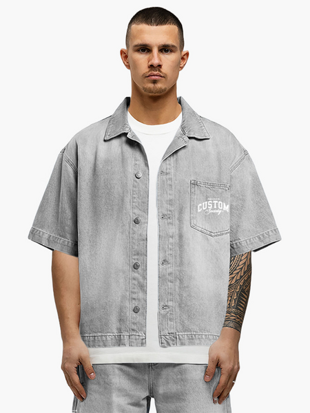 PRE ORDER JorCustom CustomSociety Denim Short Sleeve Jacket - Light Grey