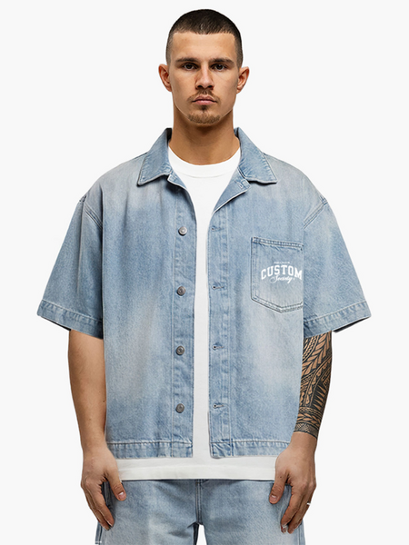 JorCustom JorCustom CustomSociety Denim Short Sleeve Jacket - Light Blue JorCustom CustomSociety Denim Short Sleeve Jacket - Light Blue