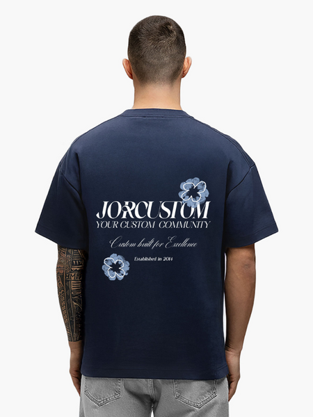 JorCustom Flowers Loose Fit T-Shirt - Midnight Blue