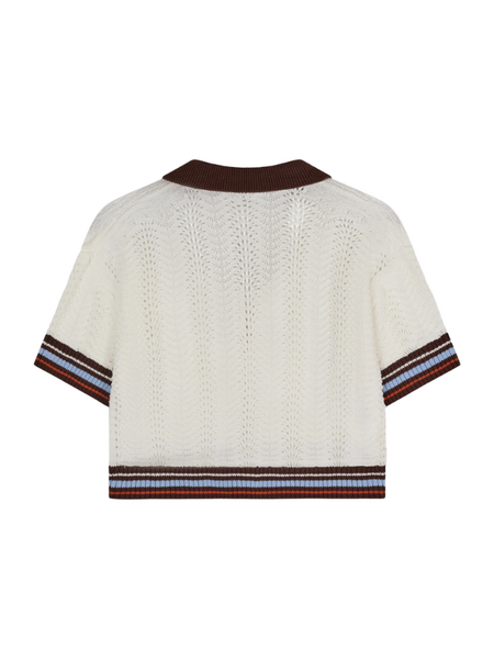 The Couture Club The Couture Club Women Open Collar Crochet Crop Shirt - Chocolate