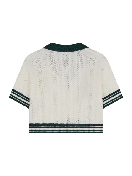 The Couture Club The Couture Club Women Open Collar Crochet Crop Shirt - Forest Green
