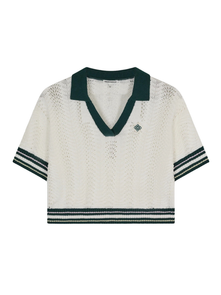 The Couture Club The Couture Club Women Open Collar Crochet Crop Shirt - Forest Green