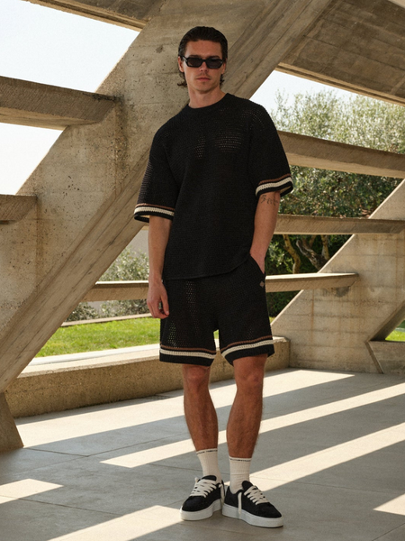 The Couture Club The Couture Club Crochet Knitted Stripe Shorts - Black - Copy