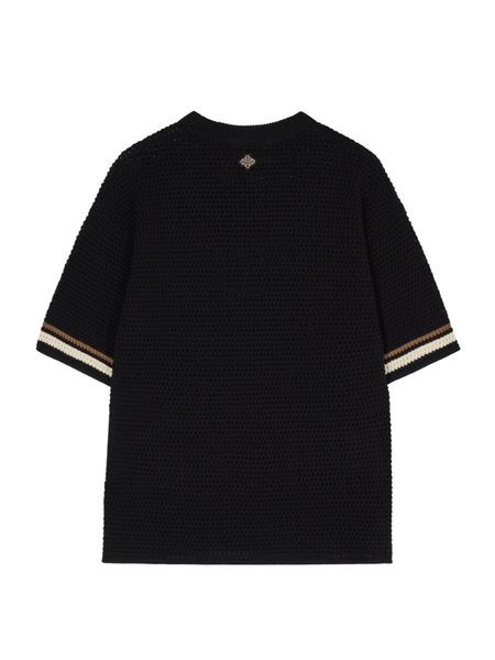 The Couture Club Crochet Knitted Stripe T-Shirt - Black The Couture Club The Couture Club Crochet Knitted Stripe T-Shirt - Black