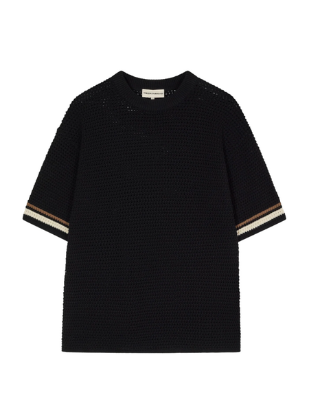 The Couture Club Crochet Knitted Stripe T-Shirt - Black The Couture Club The Couture Club Crochet Knitted Stripe T-Shirt - Black