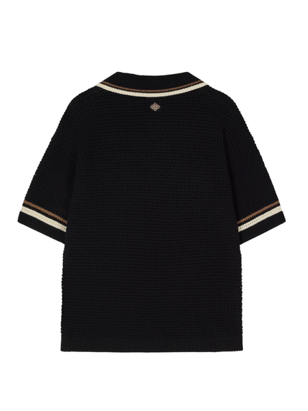 The Couture Club Crochet Knitted Stripe Button Trough - Black The Couture Club The Couture Club Crochet Knitted Stripe Button Trough - Black