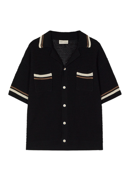 The Couture Club Crochet Knitted Stripe Button Trough - Black The Couture Club The Couture Club Crochet Knitted Stripe Button Trough - Black