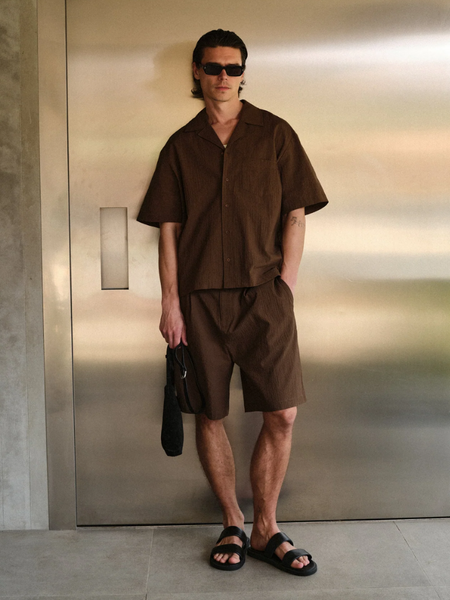 The Couture Club Textured Tailored Shorts - Brown The Couture Club The Couture Club Textured Tailored Shorts - Brown