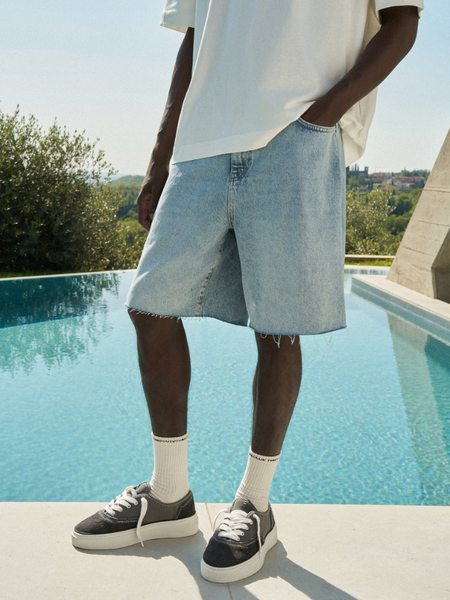 The Couture Club Denim Raw Edge Shorts - Mid Stone Wash - Copy