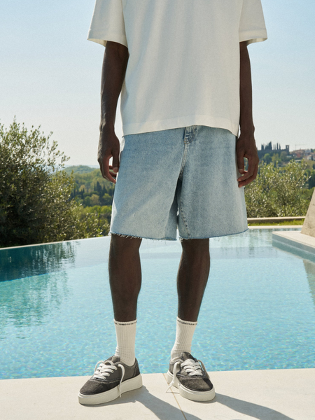 The Couture Club The Couture Club Denim Raw Edge Shorts - Mid Stone Wash - Copy