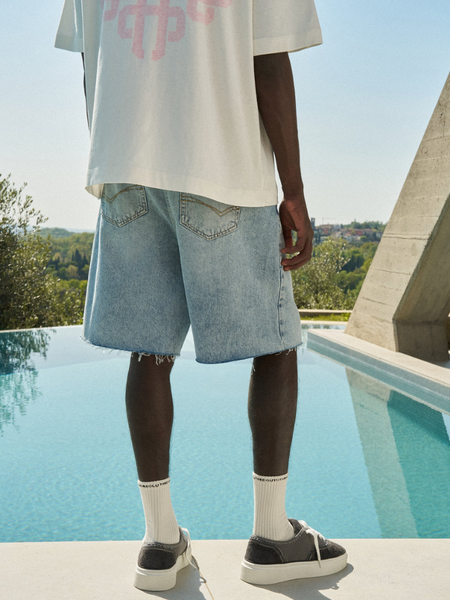 The Couture Club The Couture Club Denim Raw Edge Shorts - Mid Stone Wash - Copy