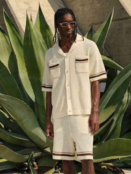 The Couture Club Crochect Knitted Stripe Button Trough - Off White The Couture Club The Couture Club Crochect Knitted Stripe Button Trough - Off White