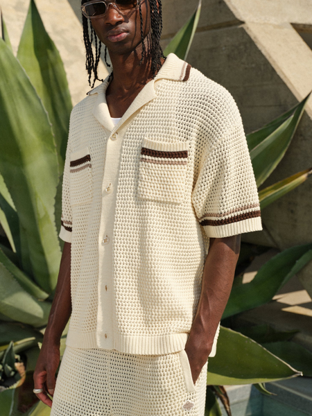 The Couture Club The Couture Club Crochect Knitted Stripe Button Trough - Off White The Couture Club Crochect Knitted Stripe Button Trough - Off White