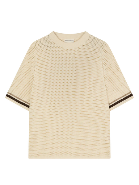 The Couture Club Crochet Knitted Stripe T-Shirt - Off White The Couture Club The Couture Club Crochet Knitted Stripe T-Shirt - Off White