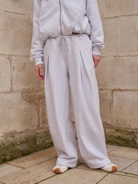The Couture Club Women Pleat Detail Wide Leg Joggers - Grey Marl