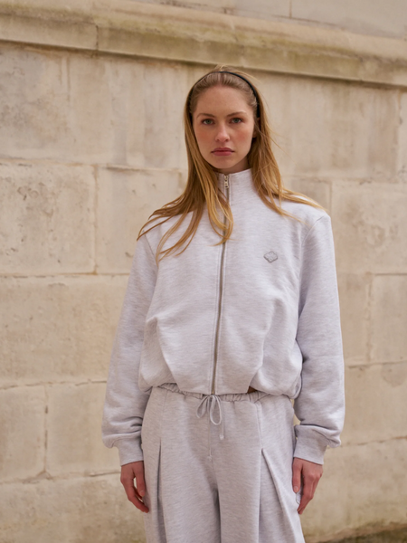 The Couture Club Women Funnel Neck Ballon Hem Zip Through - Grey Marl