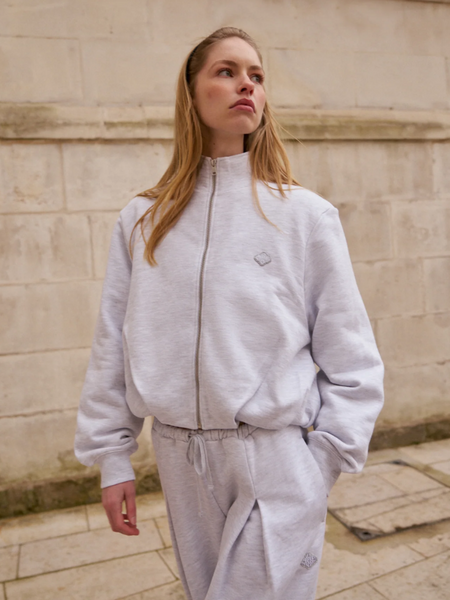 The Couture Club Women Funnel Neck Ballon Hem Zip Through - Grey Marl The Couture Club The Couture Club Women Funnel Neck Ballon Hem Zip Through - Grey Marl