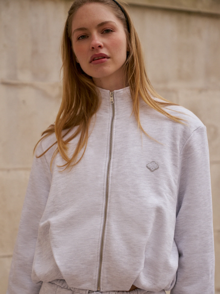 The Couture Club Women Funnel Neck Ballon Hem Zip Through - Grey Marl The Couture Club The Couture Club Women Funnel Neck Ballon Hem Zip Through - Grey Marl