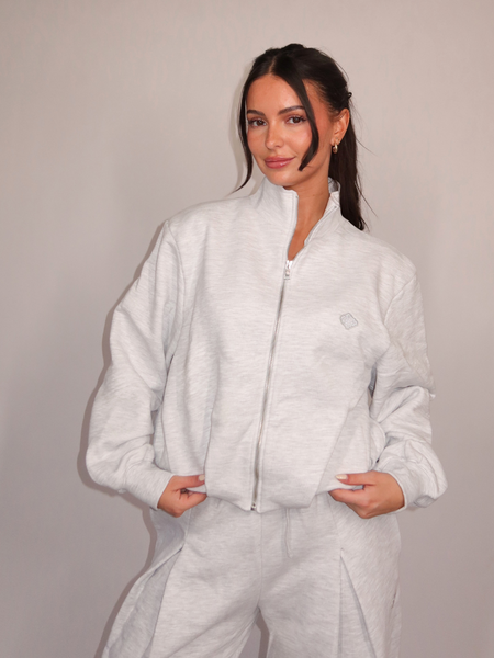 The Couture Club Women Funnel Neck Ballon Hem Zip Through - Grey Marl