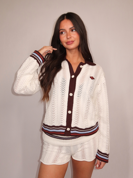 The Couture Club Women Long Sleeve Crochet Shirt - Chocolate The Couture Club The Couture Club Women Long Sleeve Crochet Shirt - Chocolate