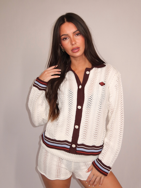 The Couture Club Women Long Sleeve Crochet Shirt - Chocolate