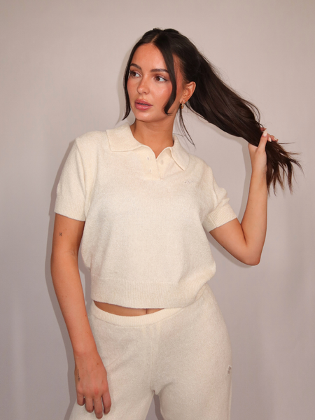 The Couture Club Women Towelling Open Collar T-Shirt - White The Couture Club The Couture Club Women Towelling Open Collar T-Shirt - White