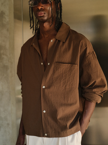 The Couture Club The Couture Club Textured Long Sleeve Shirt - Brown