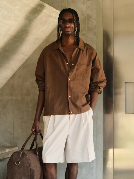 The Couture Club Textured Long Sleeve Shirt - Brown